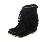 Cocila Botines Vaqueros De Gamuza Con Borlas Para Mujer, Clásicos, Punta Redonda, Tacón Cuña Oculto, Botas Estilo Western, Vestir Zapatos Mujer Baratos Altas Invierno Tacon Piel Negro Fino