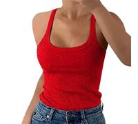 Cocila Camiseta De Tirantes para Mujer Camisetas Tops Elástica Transpirable Verano Casual Holgado Women Plus Size Fashion Sleeveless Slim Fit Vest Summertank Top Real Sociedad (Red, L)
