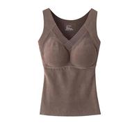 Cocila Camiseta De Tirantes Suave para Mujer Talla Grande con Sujetador Bra Thermal Underwear For Women High Fleece Lined Tops with Padded Warm Tank Camisetas Padre E Hijo (Coffee, XXL)