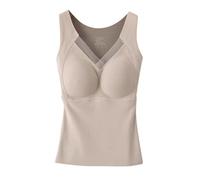 Cocila Camiseta De Tirantes Suave para Mujer Talla Grande con Sujetador Bra Thermal Underwear For Women High Fleece Lined Tops with Padded Warm Tank Camisetas Padre E Hijo (Beige, L)