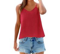 Cocila Camisola de verano para mujer, algod贸n y lino, con cuello en V tirantes finos, estilo sexy moderno Polos De Mujer Top Satinado Con Lazo Camiseta Naranja Verano Strappy Tops For Women Uk