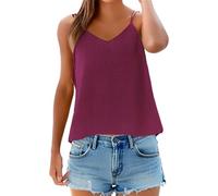 Cocila Camisola de verano para mujer, algod贸n y lino, con cuello en V tirantes finos, estilo sexy moderno Polos De Mujer Top Satinado Con Lazo Camiseta Naranja Verano Strappy Tops For Women Uk