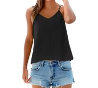 Cocila Camisola de verano para mujer, algodón y lino, con cuello en V tirantes finos, estilo sexy moderno Polos De Mujer Top Satinado Con Lazo Camiseta Naranja Verano Strappy Tops For Women Uk