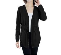 Cocila Cardigan Mujer Primavera Women's Autumn New European and American Loose Waist Knitwear Pocket Medium Length Sweater Coat (Black, One Size) Chaqueta Vestir Punto Talla Grande Blanca Ropa