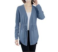 Cocila Cardigan Mujer Primavera Women's Autumn New European and American Loose Waist Knitwear Pocket Medium Length Sweater Coat (Blue, One Size) Rebeca Chaleco Largo Chaquetas Rojas Ropa De para