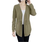 Cocila Cardigan Mujer Primavera Women's Autumn New European and American Loose Waist Knitwear Pocket Medium Length Sweater Coat (JN, One Size) Chaqueta Talla Grande Otoño Morada De Gasa Larga