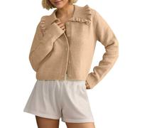 Cocila Cardigan Mujer Verano Women Collar Cropped Casual Lapel Button Down Sweaters Long Sleeve Open Front Knit Jacket (Khaki, S) Chaqueta Crochet Americana Casaco Feminino Inverno Negra Morada