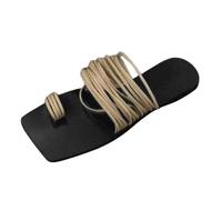 Cocila Chanclas Altas Negras De Cuña Para Mujer Sandalias Playa Plana Con Punta Abierta, Cuero, Tiras Finas Y Una Palabra Comercio Exterior, Versión Coreana Damas. Babuchas Viaje (Khaki, 37)
