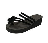Cocila Chanclas De Cuña Para Mujer Altas Negras Pantuflas Damas Bohemio Cuñas Zapatillas Causal Playa Zapatos Sandalias Ojotas (Black, 40)