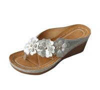 Cocila Chanclas De Fondo Grueso Para Damas Nuevas Verano Tacón Sandalias Mujer Con Flores, Gruesa, Cuña Y Punta Clip, Estilo Espiga, Playa Deportivas Negras (Silver, 38) Cholas Chancletas