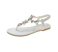 Cocila Chanclas Mujer De Playa Grandes Con Parte Inferior Plana Y Punta Diamante Agua Verano Para (White, 37) Sandalias Alpargata Zapatos Comodos Zapato Dorado Elegantes Boho Cerradas Rojas