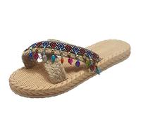 Cocila Chanclas Mujer Elegantes Playa Moda Sandalias Imitation Y Summer Flip Spring Flat and Women Flops Beach Slippers Tejido Zapata Femenina De Zapatillas Deporte (Blue, 38) Goma para Piscina