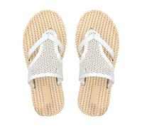 Cocila Chanclas Mujer Para Playa Y Piscina Sandalias Flip Flop De Mujer, Estilo Casual, Con Puntera Abierta Cierre Clip, Planas, Playeros Deportivas (White, 36) Doradas Dedo No Me Pises Que