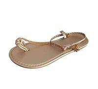 Cocila Chanclas Mujer Para Playa Y Piscina Sandalias Sólido Casual Fashion Flat Toe Round Sandals Metal Femeninas Color De Las (Gold, 42) 37 Deportiva Doradas Plata Fiesta Hallux Valgus