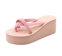 Cocila Chanclas Mujer Sandalias De Cuña Para Verano Playa Piscina Interior Exterior Flops Women'S Beach Solid High Color Peladas Con Pantuflas Piernas Gruesas Zapatillas (Pink, 40) Chancletas