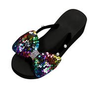 Cocila Chanclas Mujer Sandalias De Cuña Para Verano Playa Piscina Interior Exterior Zapatillas A La Mujer, Gruesas, Tacones Cuña, Chanclas, Lentejuelas Perlas, Colorido, Estilo Informal Ancho