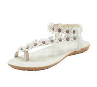 Cocila Chanclas Mujer Sandalias Verano Planas Florales Para Mujer, Bohemias, Zapatos Informales (White, 40) Deportivas De Fiesta Tacon Medio Corrector Juanete X Ti Boho Sandalia Plana Vestir
