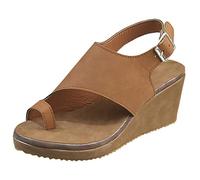 Cocila Chanclas Mujer Sandalias Verano Punta Sólida Hebilla De Cuña Color Para Redondas A La (Brown, 37) Corrector Juanetes Planas Negras Comodas Talla 35 Hippies Casual Boho Genuins Sandalia