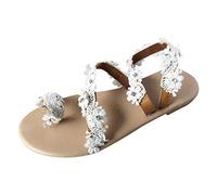 Cocila Chanclas Mujer Sandalias Verano Zapatos Casual Mujeres Flower Flat Beach De Romanas (White, 39) Corrector Juanetes Bunion Marrones Ortopedicas Playa Leopardo Boho Sandalia Plana Dorada