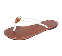 Cocila Chanclas Mujer Stripes Con Cuña Sandalias Planas Tiras Y Cuentas Para Mujer, De Playa Verano Zapatillas Hombre (White, 36) Doradas Piscina Chancletas Marca Dedo Tiburon Adulto Zapatos