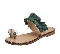 Cocila Chanclas Mujer Verano Playa Piscina Comodas Piel Sandalias Planas Las Mujeres De La Piña Dan Forma Al Resbalón En Slide Sandals Open Toe Single Non Flat Slippers Rubber Solchones Están