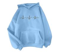 Cocila Chaqueta Chandal Mujer Sudadera con Capucha Estampada Estampado De del Corazón para Mujer, Top Cómodo Y Suelto Cordón (Cielo Azul, XL) Abrigos Primavera Sudaderas Largas Running Talla