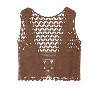 Cocila Chaqueta Manga Corta Mujer Top De Crochet para Mujer, Chaleco Encaje, Cuello, Crochet, Calado, Salir Verano (Coffee, One Size) Ligera Punto Larga Elegante Verde Negra Navidad Roja Blanca