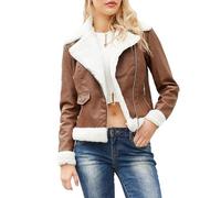 Cocila Chaquetas De Mujer Entretiempo Abrigo de Invierno de Talla Grande con Cuello de Solapa, Chaqueta de Cuero Acolchada de Manga Larga, Abrigo Grueso Vintage, Chaqueta de de Oveja Abrigo De