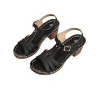 Cocila Damas Moda Tacón Alto Punta Sandalias De Mujer Informales Con Hebilla Cinturón Y Parte Inferior Inclinada, Zapatos, Verano Para Trenzadas (Black, 43) Tacones Heels Beige Shoes And Blues