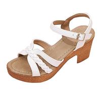 Cocila Damas Moda Tacón Alto Punta Sandalias Gruesas De Con Hebilla Tejida Cuero Sólido Verano A La Para Mujer Cunas (White, 38) Tacones Negro Zapatos Comodos Vestir Shoes And Blues Sandalia