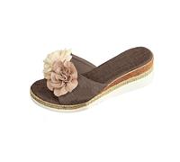 Cocila Esparto Chanclas Tacon De Vestir Playa Sandalias Cuña Para Mujer, Cómodas, 2026, Tacón Con Y, Pantuflas Verano Punta. Regalos Originales Padres (Brown, 35) Verano+Zapatos Zapatillas Casa