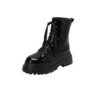 Cocila Estilo Punk Tendencia Comercio Exterior Grandes Cómodos Punta Redonda Tacón Cuadrado Grueso Mujeres Botines Botín Mujer Azul Botas Altas Planas De Piel Negro Barefoot Vestir Agua Hunter