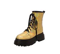 Cocila Estilo Punk Tendencia Comercio Exterior Grandes Cómodos Punta Redonda Tacón Cuadrado Grueso Mujeres Botines Botín Mujer Azul Botas Altas Planas De Piel Negro Barefoot Vestir Agua Hunter