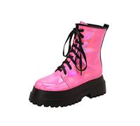 Cocila Estilo Punk Tendencia Comercio Exterior Grandes Cómodos Punta Redonda Tacón Cuadrado Grueso Mujeres Botines Botín Mujer Azul Botas Altas Planas De Piel Negro Barefoot Vestir Agua Hunter