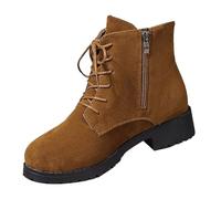 Cocila Fashion Short Boots Women Chunky Heel Round Toe Side Zip British Style Women'S Shoes Bota Plana Botas De Agua Mujer Cortas Hunter Botines Invierno Tacon Marron Planos Ante Piel Hombre