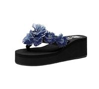 Cocila Flip-Flop Mujer Chanclas Verano De Adulto para Playa Piscina Sandalias A La Estilo Playero, Zapatillas Verano, Zapatos con Flores, Bohemias Baratas (Blue, 39) Pantuflas Fascitis Plantar