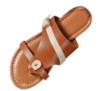 Cocila Flip-Flop Mujer Chanclas Verano De Adulto Para Playa Piscina Sandalias Tiras Con Punta Abierta Mujer, Planas Y Cierre Hebilla Zapatillas Hombre (Brown, 38) Cuña Ortopedicas Andar Por Casa