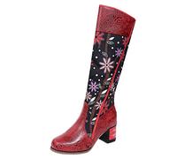Cocila Mujer Bordado Estampado De Flores Tacones Medios Cremallera Toe Botines Zapatos Retro Botas Confort Altas Tacon Barefoot Impermeable Tacón Alto Planos Camel Zapatillas Casual Manoletinas