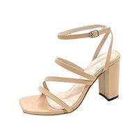 Cocila Mujer Sandalia Con Tacón Y Plataforma De Transpirables Cordones Para Mujer, Zapatos Informales Alta, Sandalias (Beige, 40) Tacon Barefoot Cómodas Verano Plata Fiesta The Drop Tacones