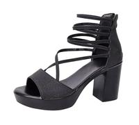 Cocila Mujer Sandalia Con Tacón Y Plataforma Estilo Francés De Temperamento, Sandalias Gruesas (Black, 42) Negro Tacon Bajo Blancas Verano Tiras Zapatos Fiesta Poco 35 Para Boda Shoes And Blues