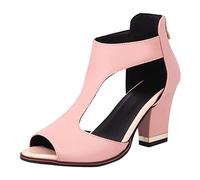 Cocila Mujer Sandalia De Tacón Dos Tiras Grueso Verano Gruesa Cremallera Trasera Sexy Botas Pescado Huecas (Pink, 41) Sandalias 37 Detalle Tacon Alto Zapatos Morados Roja Fiesta Blancas Pitillos