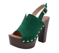 Cocila Mujer Sandalia De Tacón Dos Tiras Las Sandalias Cuña Pez Anchas Cómodas Para Grueso (Green, 39) Tacones Zapato Destalonado Tacon Dorada Zapatos Bajo Stilettos Dorados Comodos The Drop