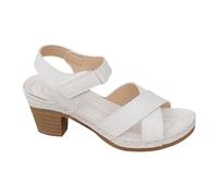 Cocila Mujer Sandalia De Tacón Dos Tiras Verano Para Con Gruesas, Hebilla Lateral Y Flores Romanas, Punta Abierta Medio (White, 39) Zapatos Vestir Sandalias Doradas Negro Bajo Esclavas Havaianas
