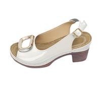 Cocila Mujer Sandalia De Tacón Dos Tiras Verano Para Mujer, Con Pez, Huecas, Hebilla Una Sola Línea, Talla Grande, Informales, Y Grueso (White, 36) Zapatos Dorados Sandalias 34 Vestir Tacon Azul
