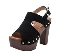Cocila Mujer Sandalias De Tacón Aguja Con Tiras Cuña Gruesas Tacones Amarillos Cuero Negro (Black, 42) Doradas Zapatos Vestir Negros Marrones Verano Fiesta Oficina Tacon Blancas Cruzadas Zapato