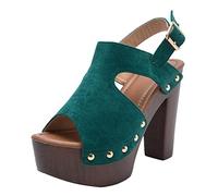 Cocila Mujer Sandalias De Tacón Aguja Con Tiras Cuña Gruesas Tacones Amarillos Cuero Negro (Green, 42) Plateadas Talla 34 Sandalia Plataforma Zapatos Tacon Bajo Fiesta Barefoot Rojas Negras