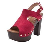 Cocila Mujer Sandalias De Tacón Aguja Con Tiras Cuña Gruesas Tacones Amarillos Cuero Negro (Red, 42) Zapatos Novia Boda Talla 35 Amarillas Tacon Medio Rosa Negras Fiesta Beige Zapato Verano Pala