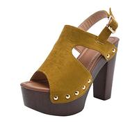 Cocila Mujer Sandalias De Tacón Aguja Con Tiras Cuña Gruesas Tacones Amarillos Cuero Negro (Yellow, 42) Zapatos Comodos Fiesta Tacon Dorada Plateados Havaianas Doradas Rosa Palo Negras