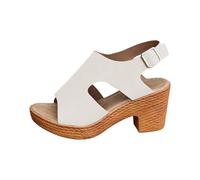 Cocila Mujer Sandalias De Tacón Aguja Con Tiras Informales Hebilla Cinturón Lateral Hueca Para Mujer, Zapatos Grueso, Verano (White, 38) Novia Boda Cómodas Blancas Plataforma Plateadas Pala The
