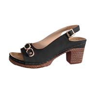 Cocila Mujer Sandalias De Tacón Ancho Con Tiras Informales Y Grueso Para Mujer, Verano, Exteriores, Talla Grande (Black, 36) Tacon Zapatos Plateados Fiesta Plata Beige Sandalia Dorada Boda Azul